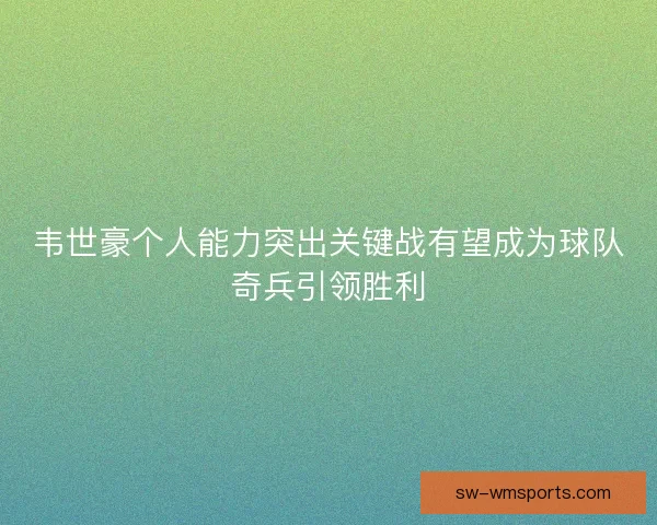 韦世豪个人能力突出关键战有望成为球队奇兵引领胜利
